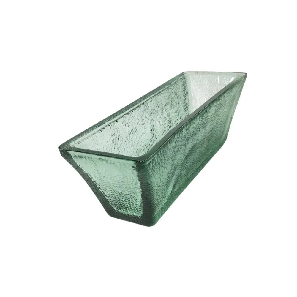Mid-Century MCM Thick Green Clear Ice Glass Container Heavy 11.75 x 4 Pebbled